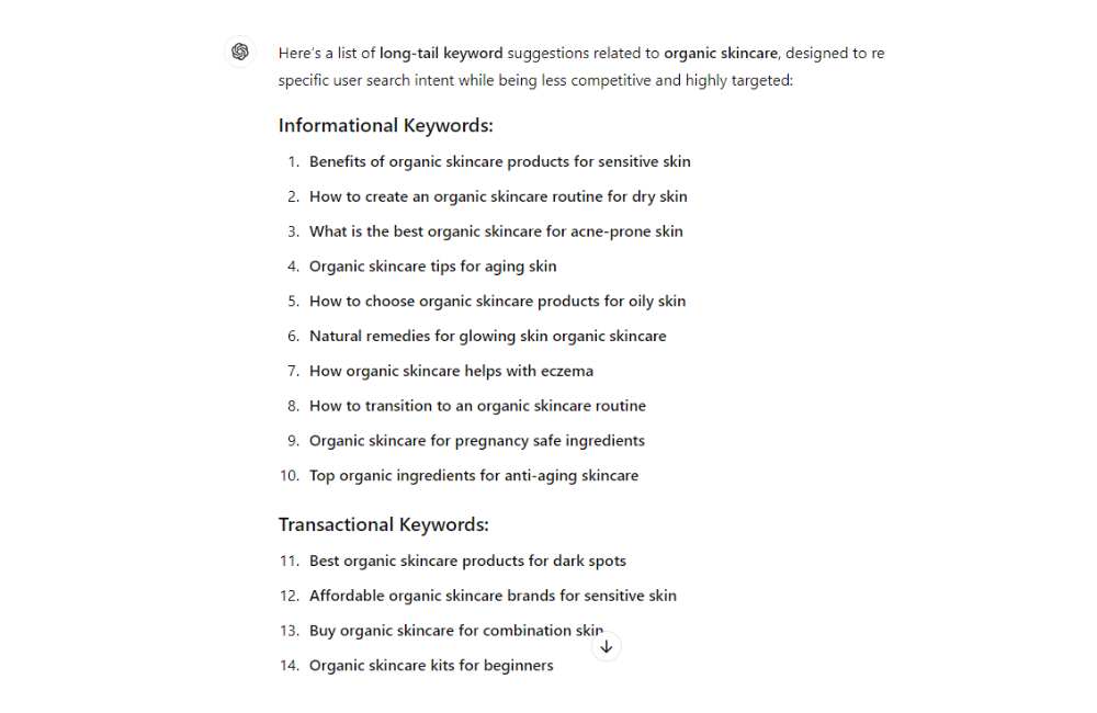 Long tail keywords